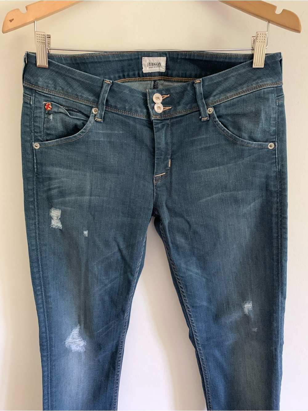 Hudson Collin Low Rise Stretch Skinny Jeans, 29, Vintage Florence Blue, Distress - Picture 3 of 16